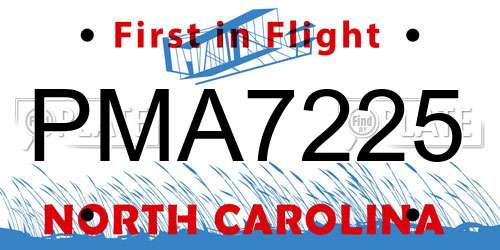 PMA7225 North Carolina License Plate