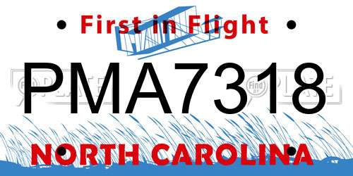 PMA7318 North Carolina License Plate