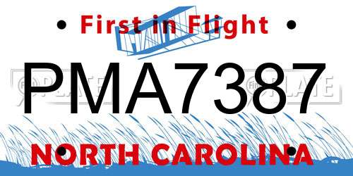 PMA7387 North Carolina License Plate