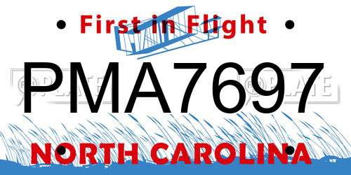 PMA7697 North Carolina License Plate