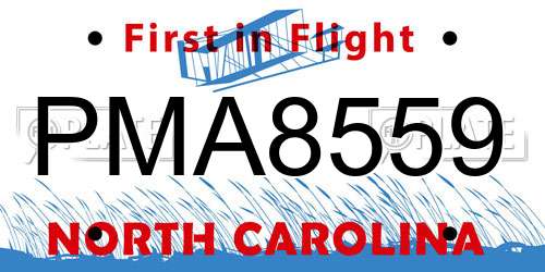 PMA8559 North Carolina License Plate
