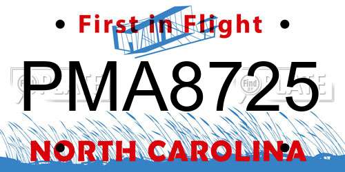 PMA8725 North Carolina License Plate