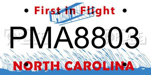 PMA8803 North Carolina License Plate