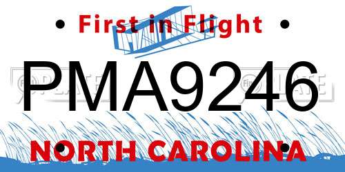 PMA9246 North Carolina License Plate