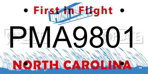 PMA9801 North Carolina License Plate