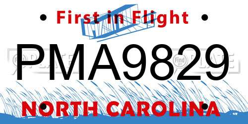 PMA9829 North Carolina License Plate