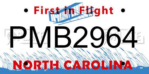 PMB2964 North Carolina License Plate