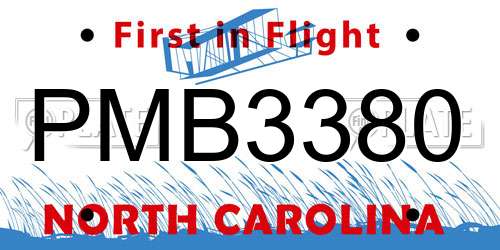 PMB3380 North Carolina License Plate