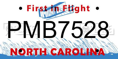 PMB7528 North Carolina License Plate