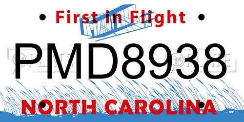 PMD8938 North Carolina License Plate