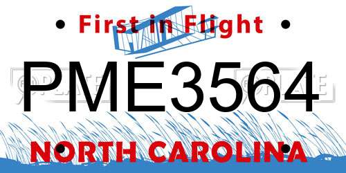 PME3564 North Carolina License Plate