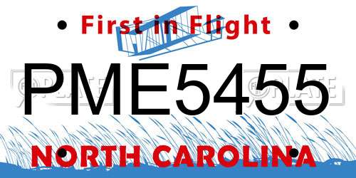 PME5455 North Carolina License Plate