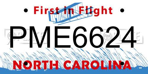 PME6624 North Carolina License Plate