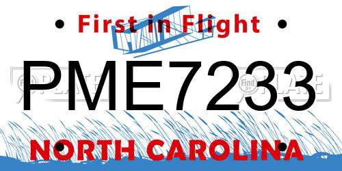PME7233 North Carolina License Plate