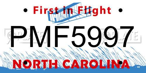 PMF5997 North Carolina License Plate