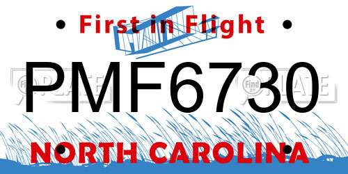 PMF6730 North Carolina License Plate