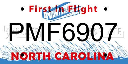 PMF6907 North Carolina License Plate
