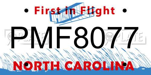 PMF8077 North Carolina License Plate