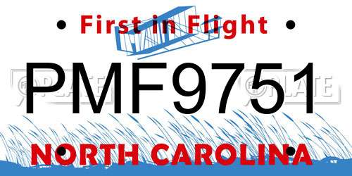 PMF9751 North Carolina License Plate