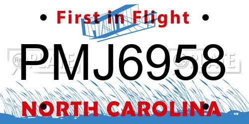 PMJ6958 North Carolina License Plate