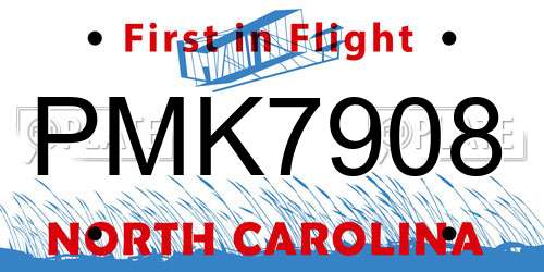 PMK7908 North Carolina License Plate