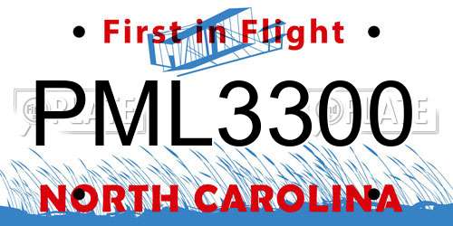 PML3300 North Carolina License Plate