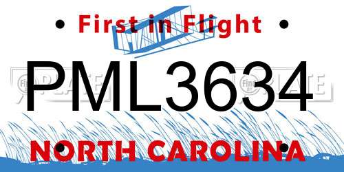 PML3634 North Carolina License Plate