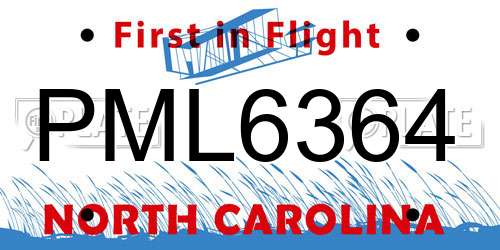 PML6364 North Carolina License Plate