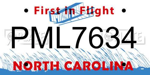 PML7634 North Carolina License Plate