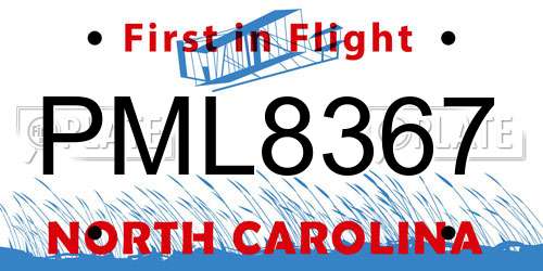 PML8367 North Carolina License Plate