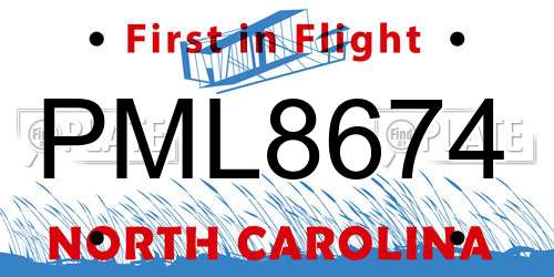 PML8674 North Carolina License Plate