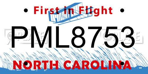 PML8753 North Carolina License Plate