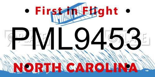 PML9453 North Carolina License Plate