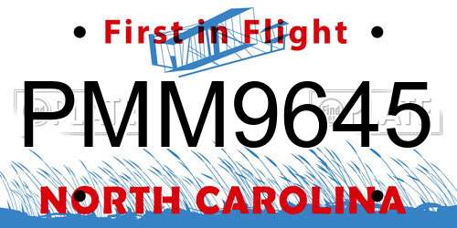 PMM9645 North Carolina License Plate