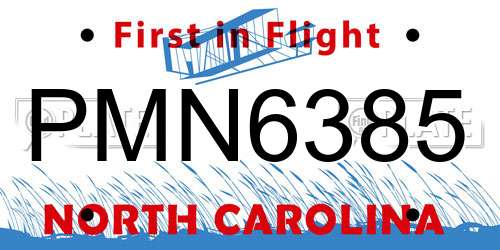 PMN6385 North Carolina License Plate