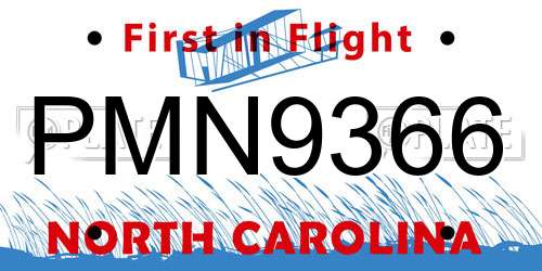 PMN9366 North Carolina License Plate