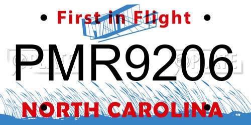 PMR9206 North Carolina License Plate