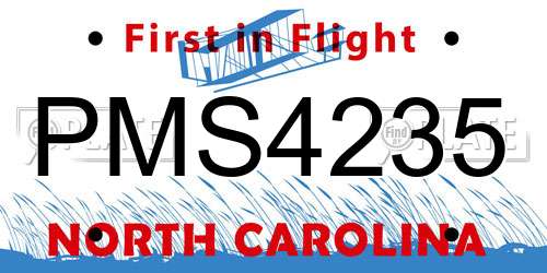 PMS4235 North Carolina License Plate