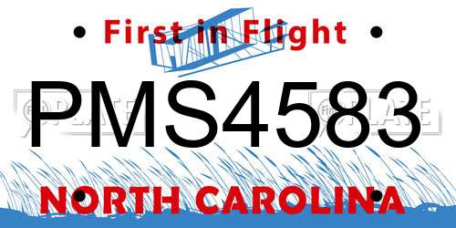 PMS4583 North Carolina License Plate
