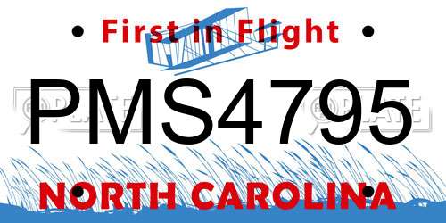 PMS4795 North Carolina License Plate