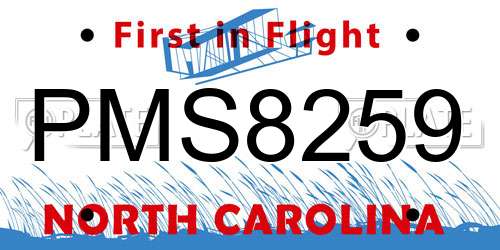 PMS8259 North Carolina License Plate
