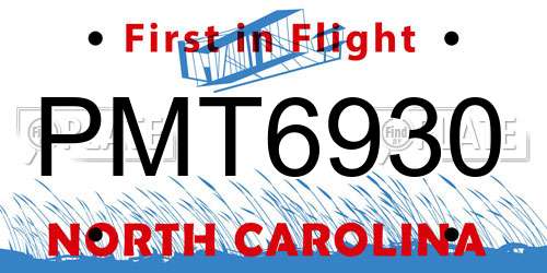 PMT6930 North Carolina License Plate