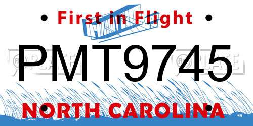 PMT9745 North Carolina License Plate