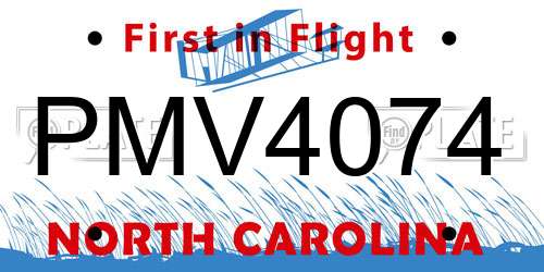 PMV4074 North Carolina License Plate