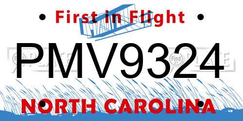 PMV9324 North Carolina License Plate
