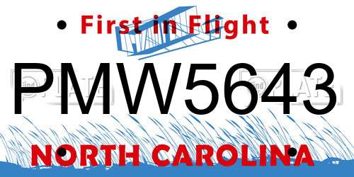 PMW5643 North Carolina License Plate