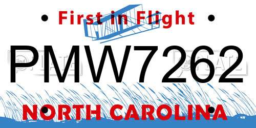 PMW7262 North Carolina License Plate
