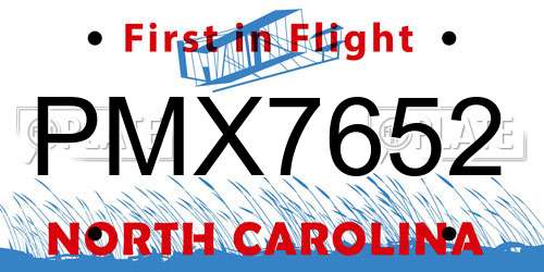 PMX7652 North Carolina License Plate