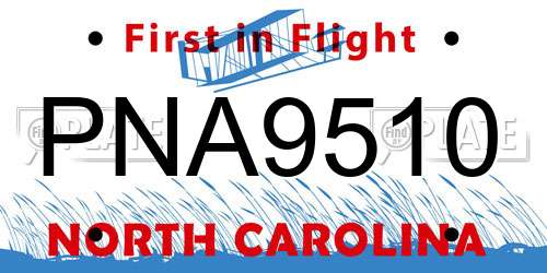 PNA9510 North Carolina License Plate