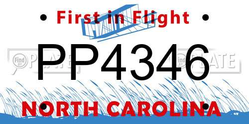 PP4346 North Carolina License Plate